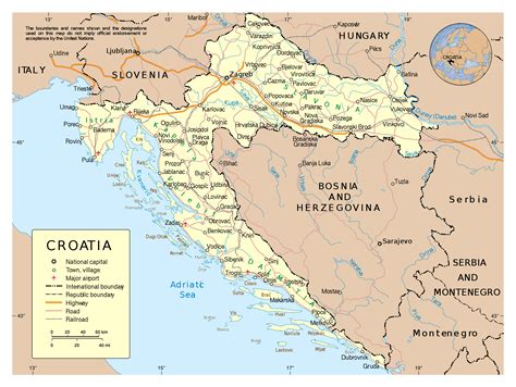 Map of Croatia in Europe